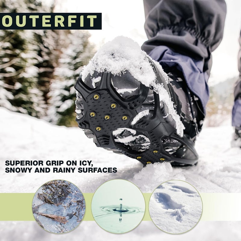 Outerfit Non-Slip Crampons with Tungsten Steel Spikes, Shoe Spikes for Snow and Ice, Snow Cleats, Ice Grips for Hiking, Fishing, Walking - Image 2